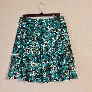 Retro Monsoon Silk Green Teal Floral Pleated Skirt size 4